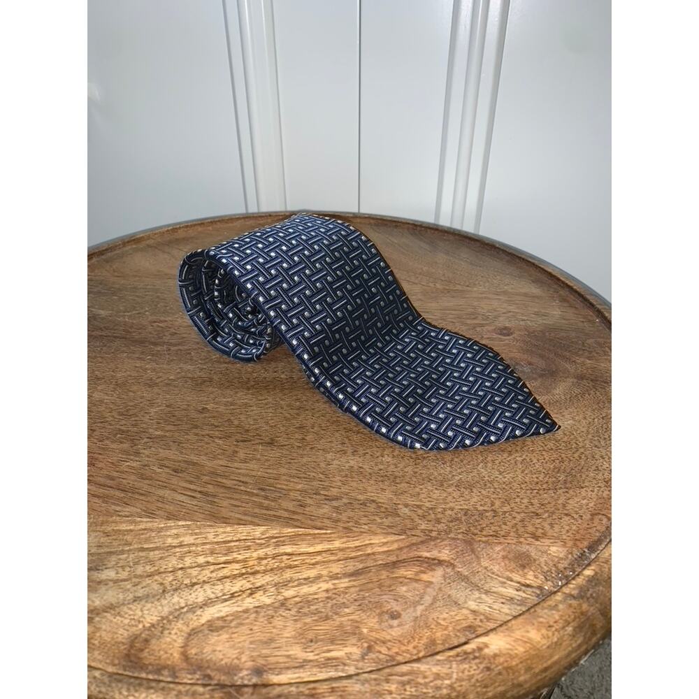 Lands' End Men's Silk Geometric Blue Necktie‎ Classic Length